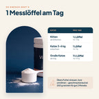 Dosierung: 1 Messlöffel Taurin pro Tag, Tabelle nach Katzengewicht